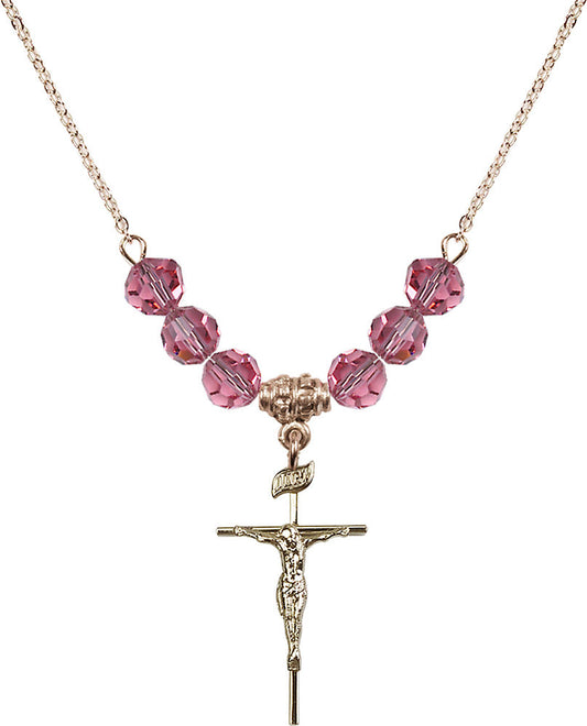 14kt Gold Filled Crucifix Birthstone Necklace with Rose Beads - 1535