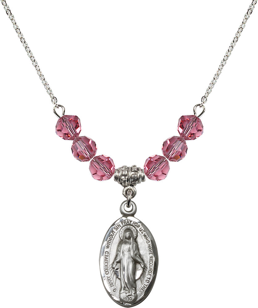Sterling Silver Miraculous Birthstone Necklace with Rose Beads - 1615
