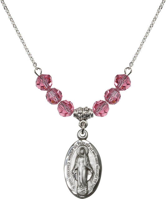 Sterling Silver Miraculous Birthstone Necklace with Rose Beads - 1615