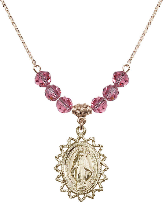 14kt Gold Filled Miraculous Birthstone Necklace with Rose Beads - 1619