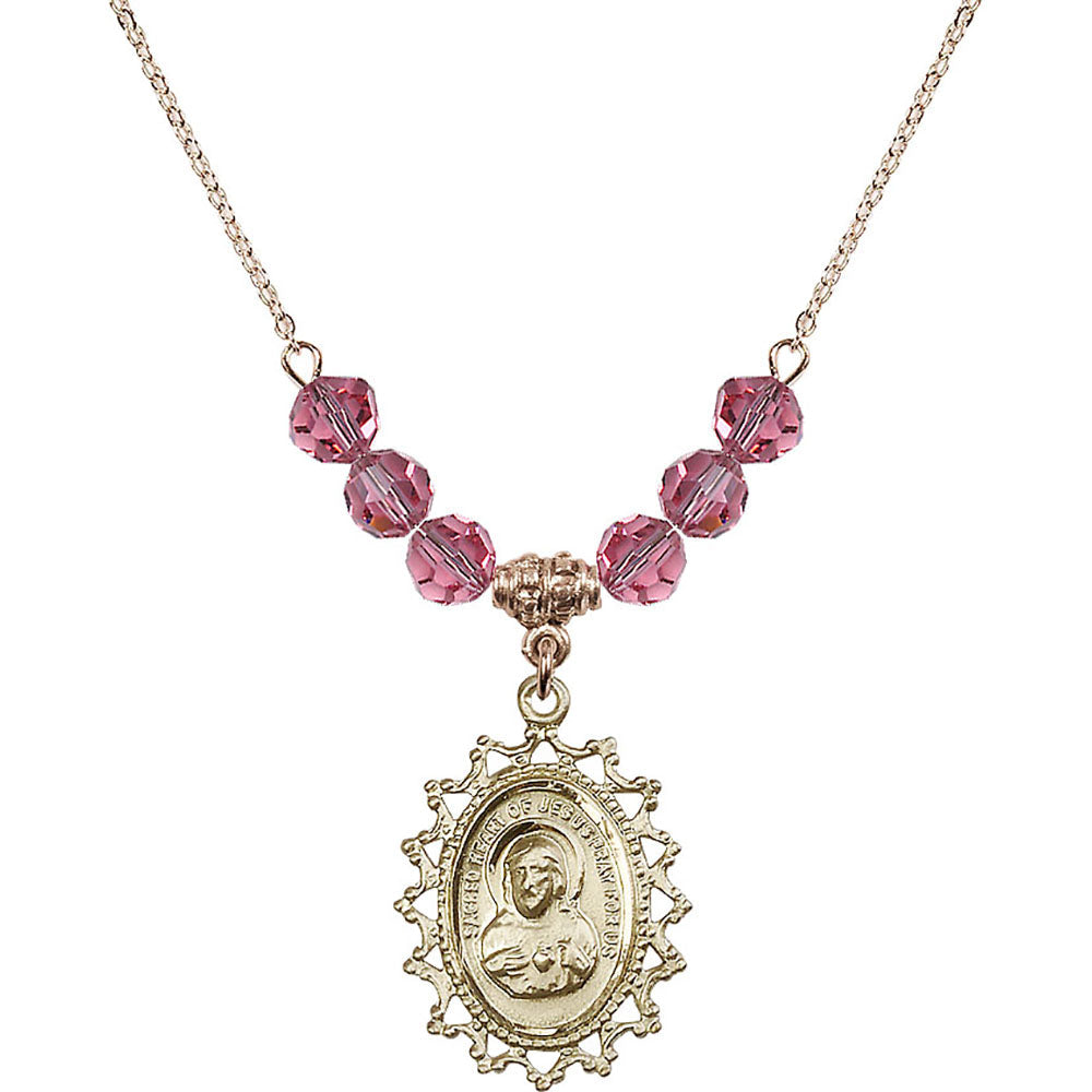 14kt Gold Filled Scapular Birthstone Necklace with Rose Beads - 1619