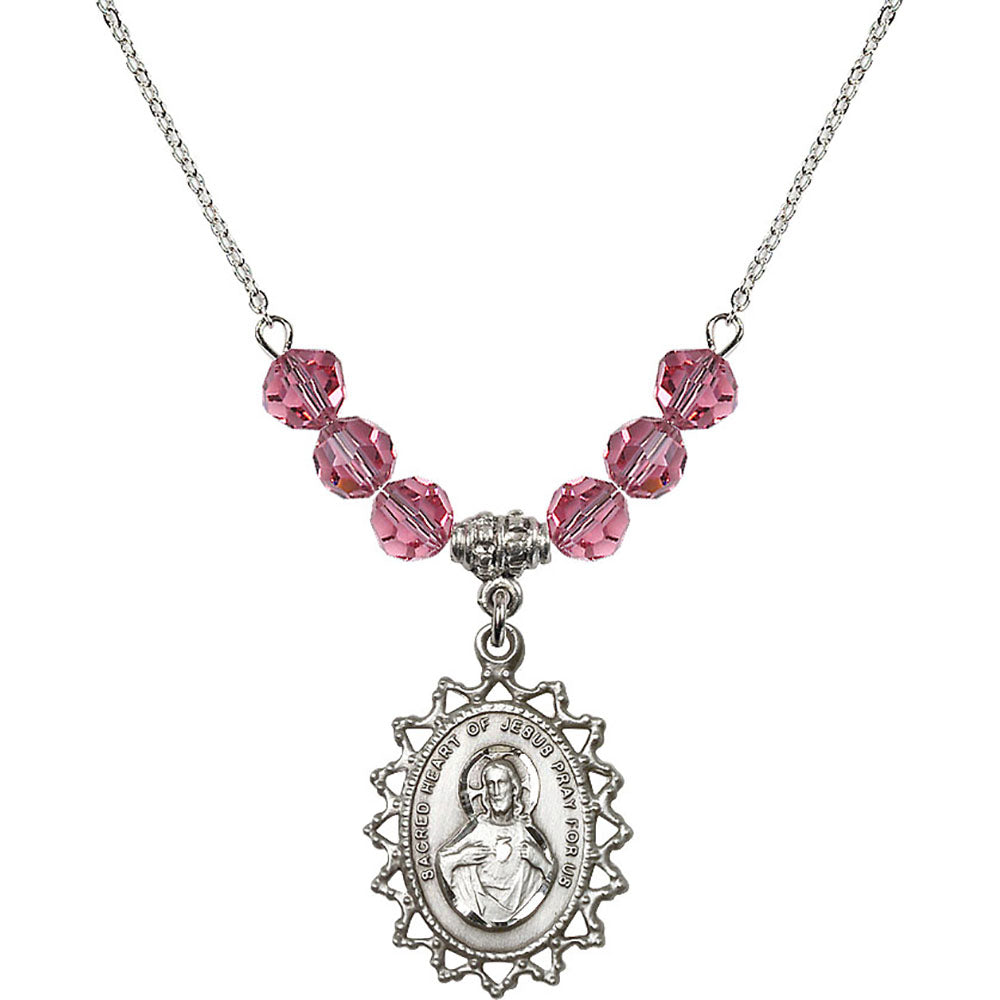 Sterling Silver Scapular Birthstone Necklace with Rose Beads - 1619