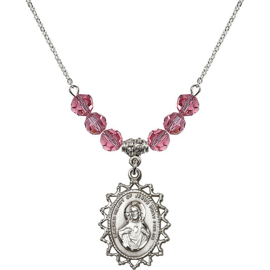 Sterling Silver Scapular Birthstone Necklace with Rose Beads - 1619