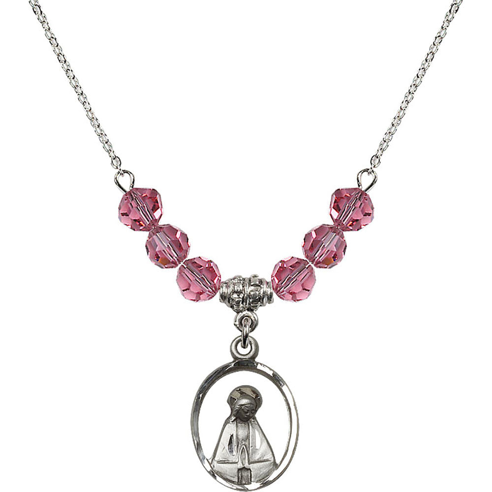 Sterling Silver Madonna Birthstone Necklace with Rose Beads - 1626