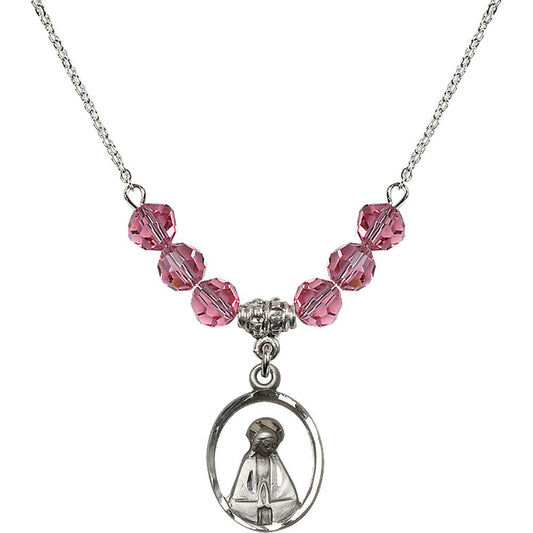 Sterling Silver Madonna Birthstone Necklace with Rose Beads - 1626
