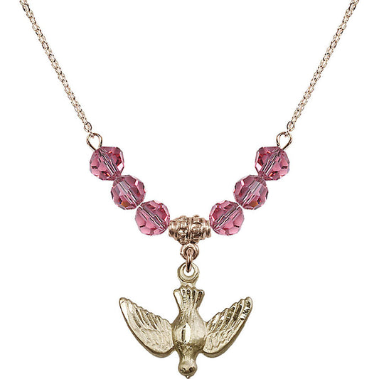 14kt Gold Filled Holy Spirit Birthstone Necklace with Rose Beads - 1628