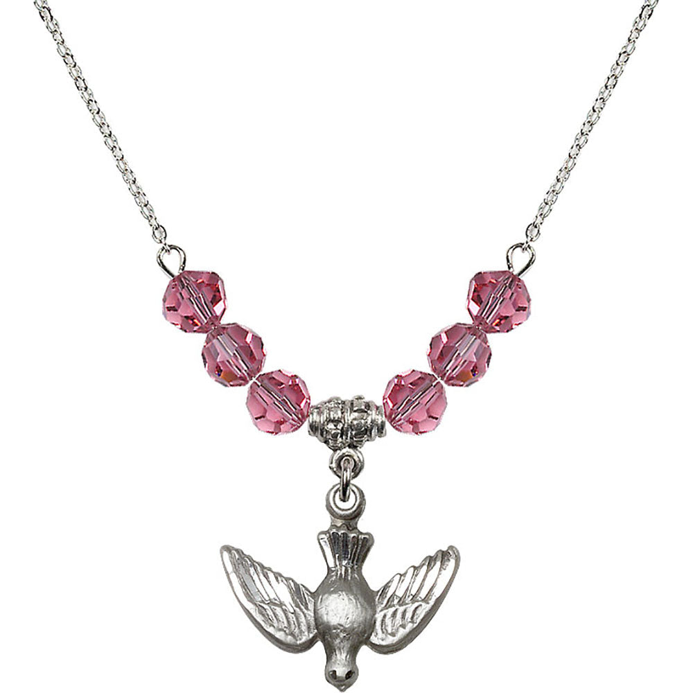 Sterling Silver Holy Spirit Birthstone Necklace with Rose Beads - 1628