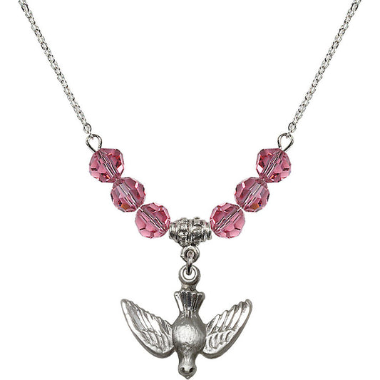 Sterling Silver Holy Spirit Birthstone Necklace with Rose Beads - 1628