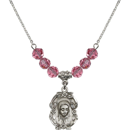 Sterling Silver Madonna Birthstone Necklace with Rose Beads - 1647