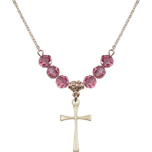 14kt Gold Filled Maltese Cross Birthstone Necklace with Rose Beads - 1870