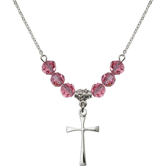 Sterling Silver Maltese Cross Birthstone Necklace with Rose Beads - 1870