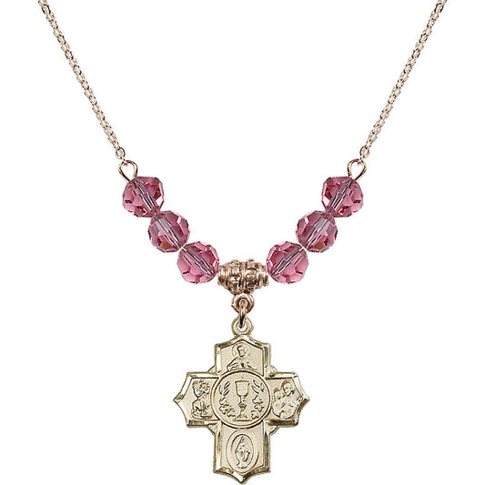 14kt Gold Filled Communion/5-Way Birthstone Necklace with Rose Beads - 2004