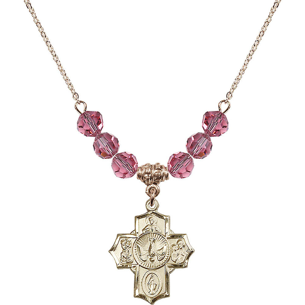 14kt Gold Filled 5-Way Birthstone Necklace with Rose Beads - 2090