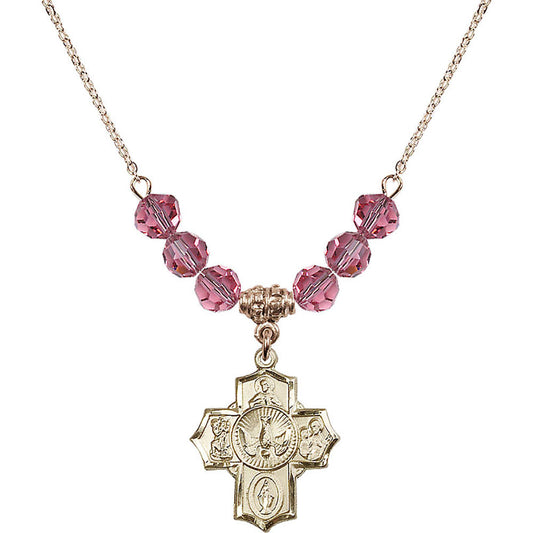14kt Gold Filled 5-Way Birthstone Necklace with Rose Beads - 2090