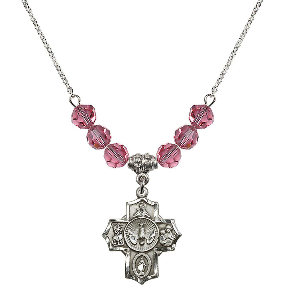 Sterling Silver 5-Way Birthstone Necklace with Rose Beads - 2090