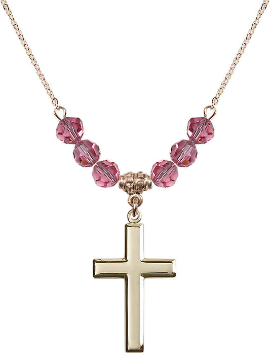 14kt Gold Filled Cross Birthstone Necklace with Rose Beads - 2190