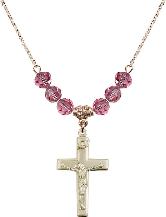 14kt Gold Filled Crucifix Birthstone Necklace with Rose Beads - 2191