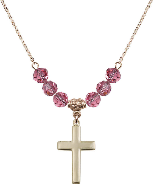 14kt Gold Filled Cross Birthstone Necklace with Rose Beads - 2195