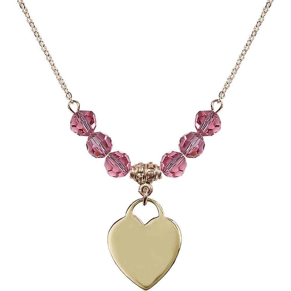 14kt Gold Filled Heart Birthstone Necklace with Rose Beads - 3200