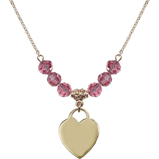 14kt Gold Filled Heart Birthstone Necklace with Rose Beads - 3200