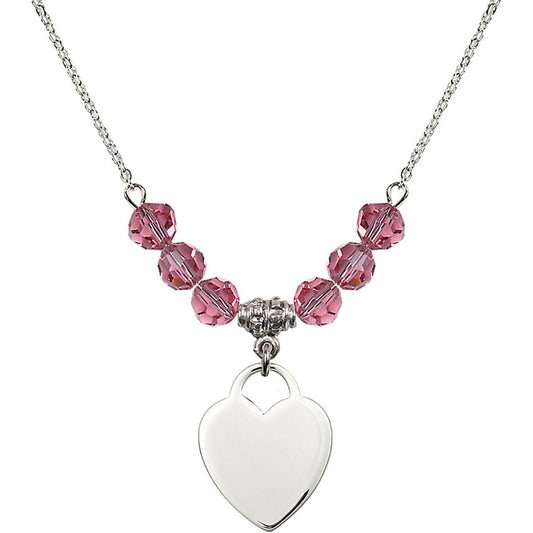 Sterling Silver Heart Birthstone Necklace with Rose Beads - 3200