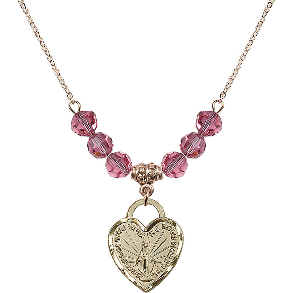14kt Gold Filled Miraculous Heart Birthstone Necklace with Rose Beads - 3201