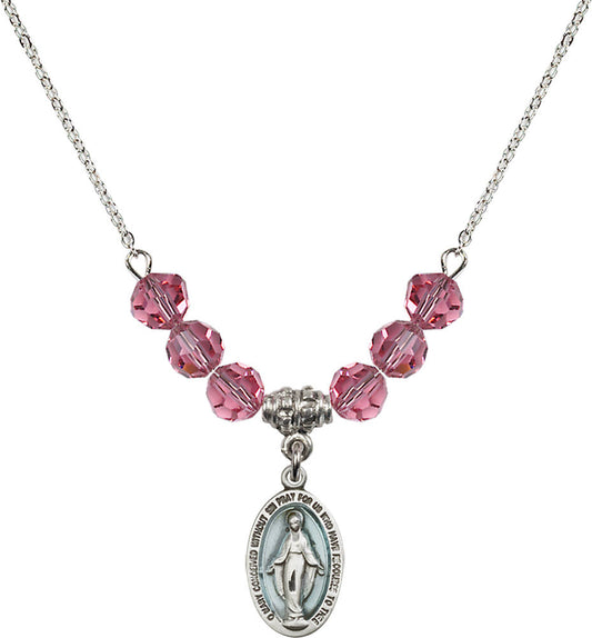 Sterling Silver Miraculous Birthstone Necklace with Rose Beads - 4122
