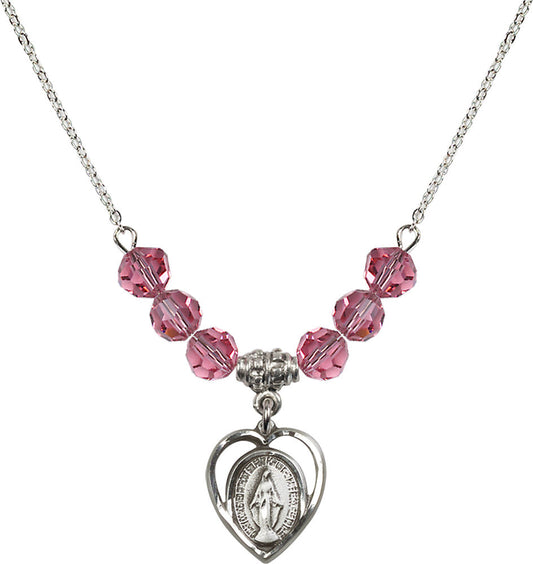 Sterling Silver Miraculous Birthstone Necklace with Rose Beads - 4125