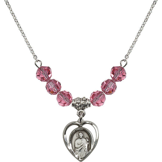 Sterling Silver Saint Jude Birthstone Necklace with Rose Beads - 4128