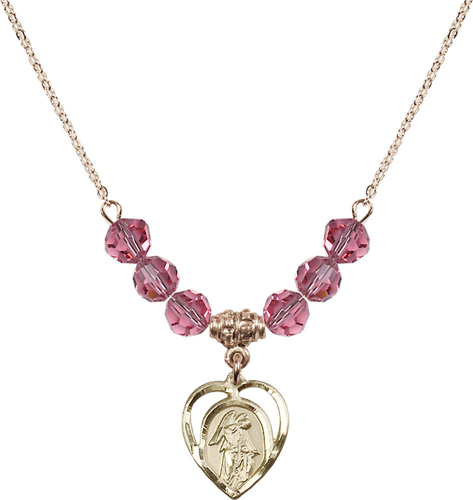 14kt Gold Filled Guardian Angel Birthstone Necklace with Rose Beads - 4129