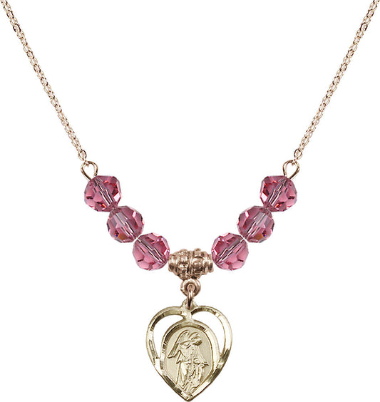 14kt Gold Filled Guardian Angel Birthstone Necklace with Rose Beads - 4129