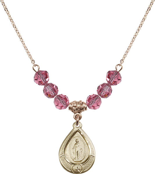 14kt Gold Filled Miraculous Birthstone Necklace with Rose Beads - 4144