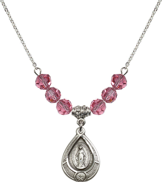 Sterling Silver Miraculous Birthstone Necklace with Rose Beads - 4144