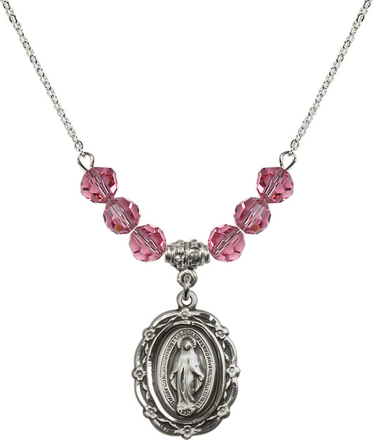 Sterling Silver Miraculous Birthstone Necklace with Rose Beads - 4146