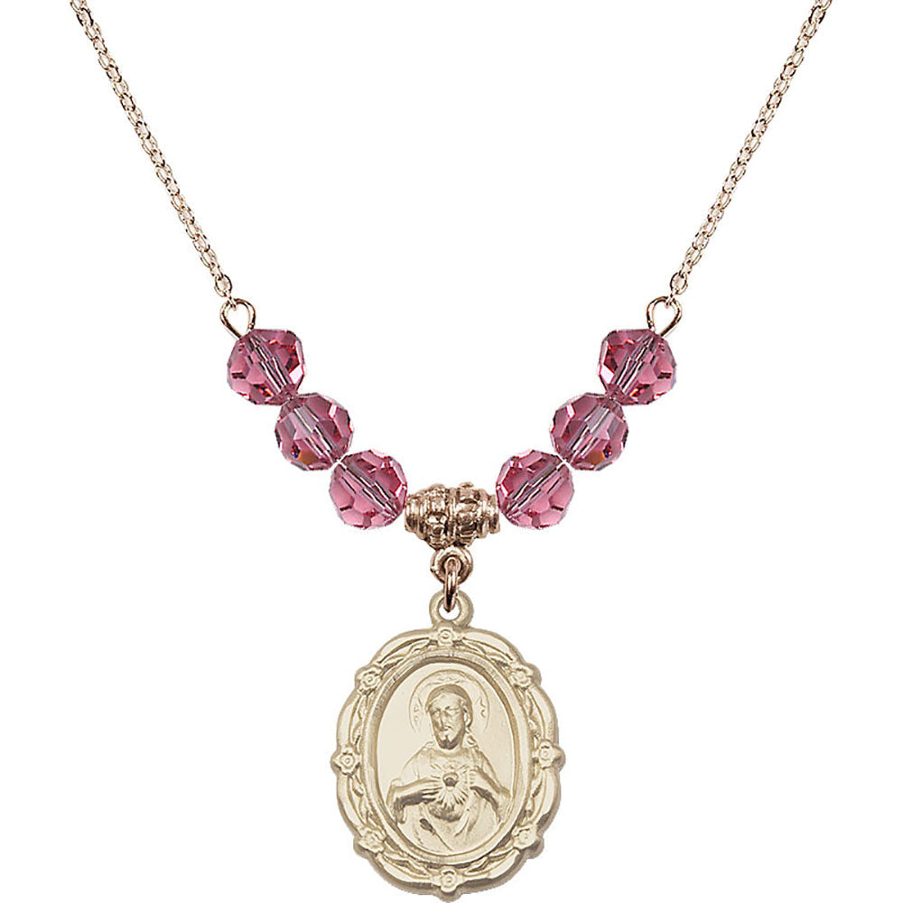14kt Gold Filled Scapular Birthstone Necklace with Rose Beads - 4146