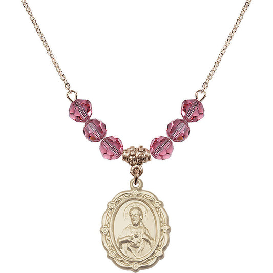 14kt Gold Filled Scapular Birthstone Necklace with Rose Beads - 4146