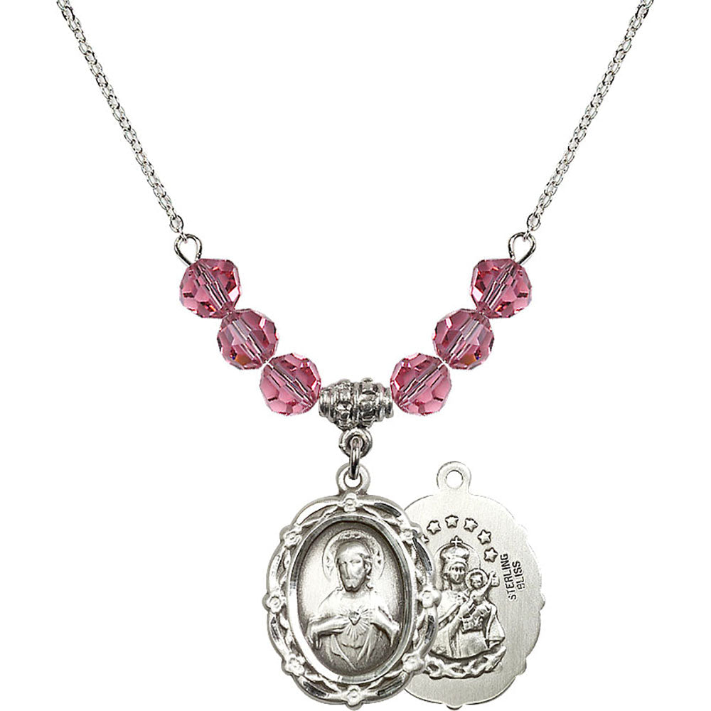 Sterling Silver Scapular Birthstone Necklace with Rose Beads - 4146