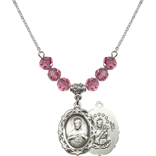 Sterling Silver Scapular Birthstone Necklace with Rose Beads - 4146
