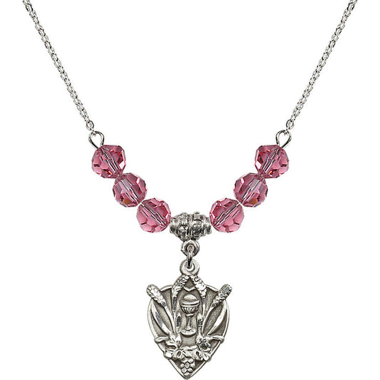 Sterling Silver Communion Birthstone Necklace with Rose Beads - 4200