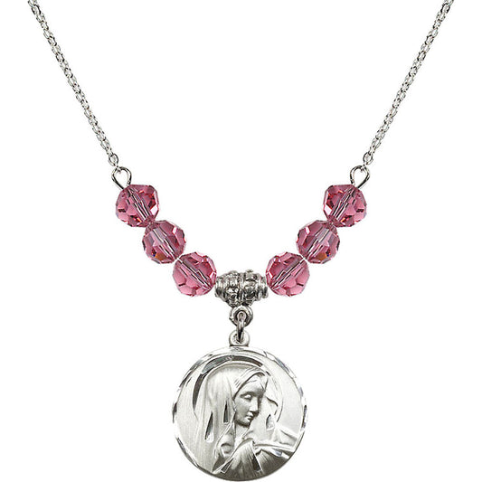 Sterling Silver Sorrowful Mother Birthstone Necklace with Rose Beads - 4249