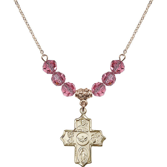 14kt Gold Filled 5-Way Birthstone Necklace with Rose Beads - 4255