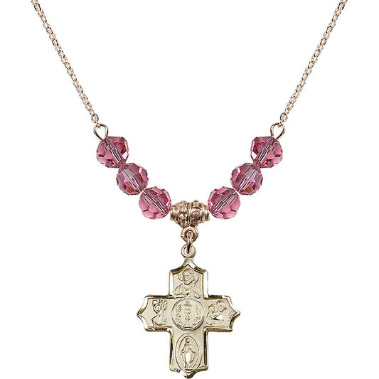 14kt Gold Filled 4-Way Birthstone Necklace with Rose Beads - 4256