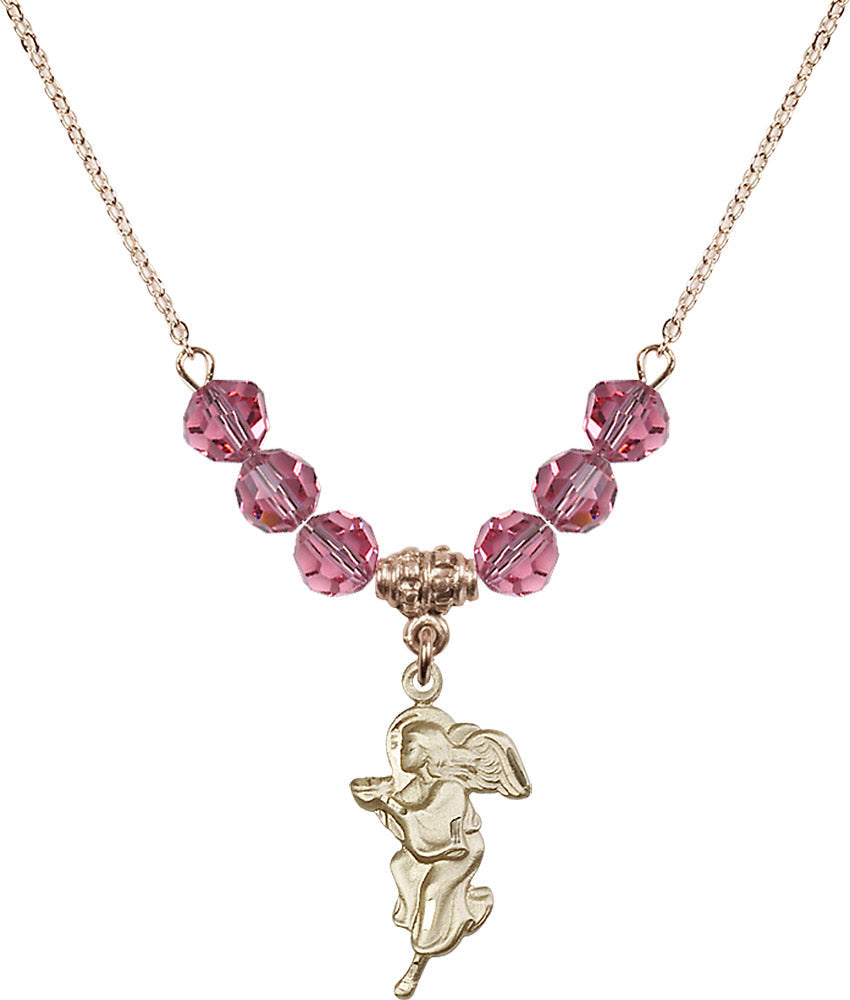 14kt Gold Filled Guardian Angel Birthstone Necklace with Rose Beads - 4260