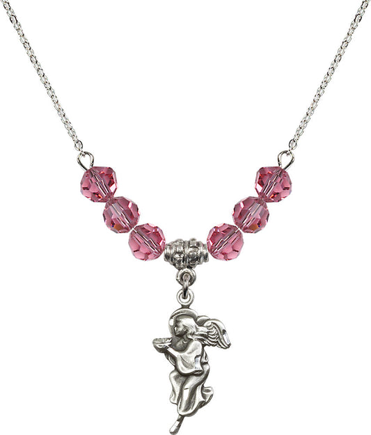 Sterling Silver Guardian Angel Birthstone Necklace with Rose Beads - 4260