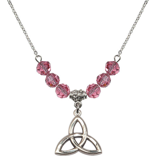 Sterling Silver Trinity Irish Knot Birthstone Necklace with Rose Beads - 5101