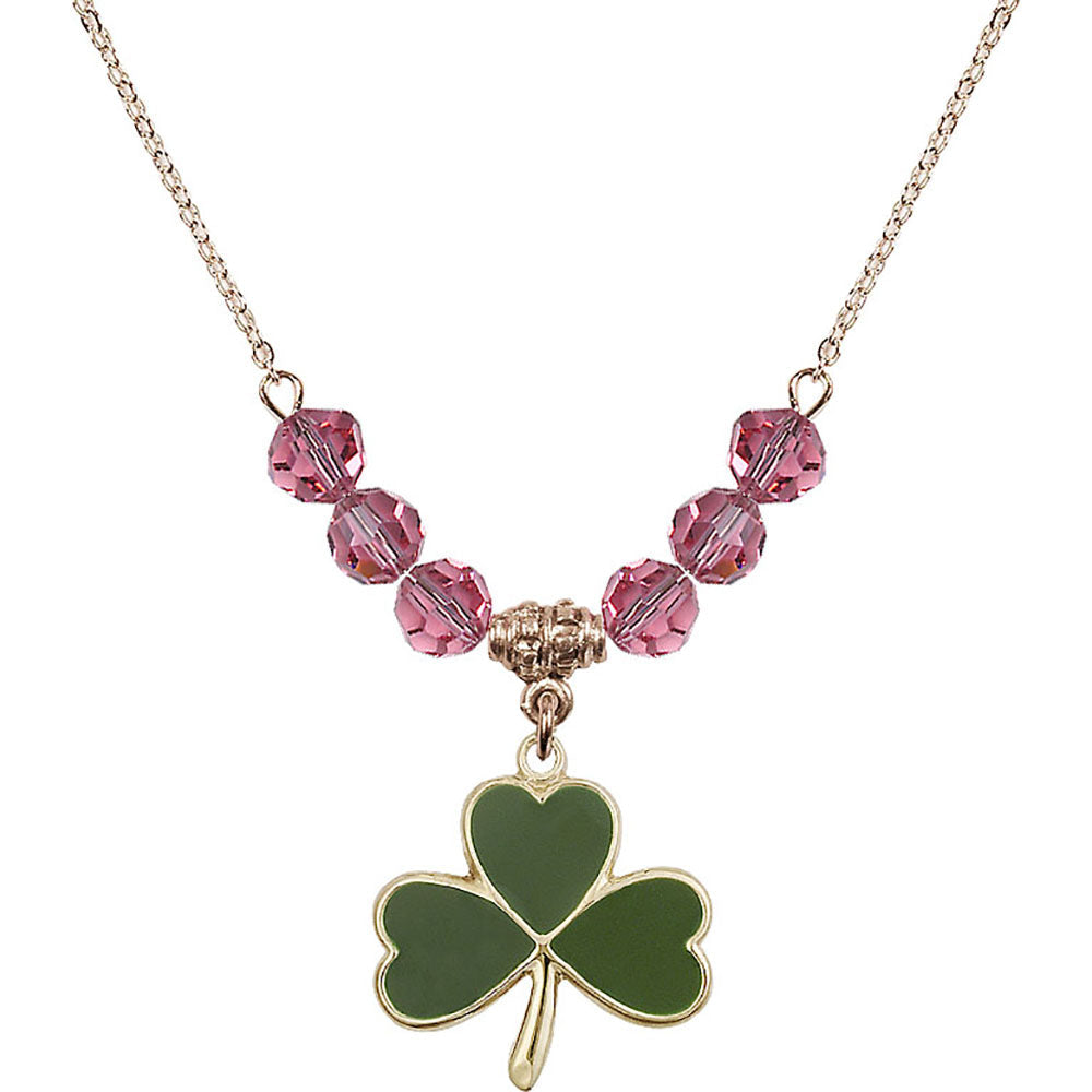 14kt Gold Filled Shamrock Birthstone Necklace with Rose Beads - 5248