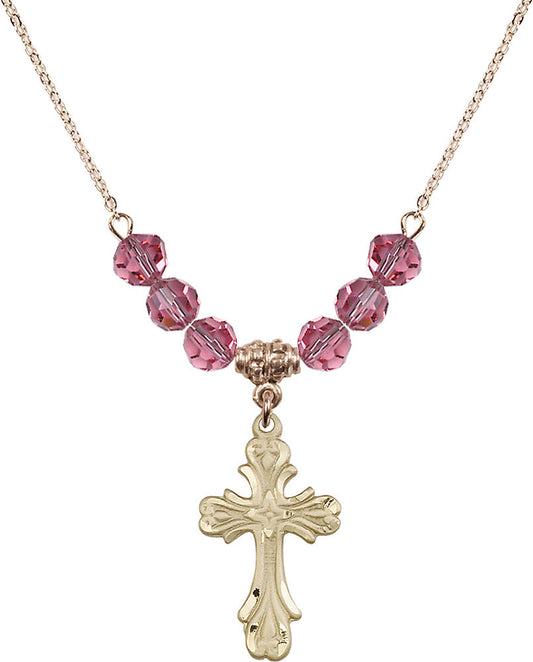 14kt Gold Filled Cross Birthstone Necklace with Rose Beads - 5419