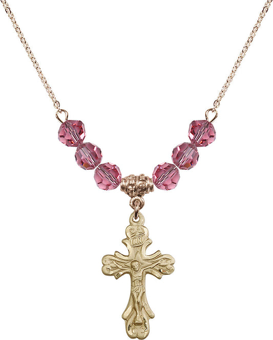 14kt Gold Filled Crucifix Birthstone Necklace with Rose Beads - 5421