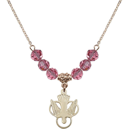 14kt Gold Filled Holy Spirit Birthstone Necklace with Rose Beads - 5430