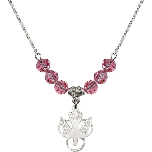 Sterling Silver Holy Spirit Birthstone Necklace with Rose Beads - 5430